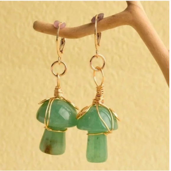 ❤️ FREE Mushroom Stone Hipster Hippie Chic Glam Metal Modern Drop Hip Earrings - Picture 3 of 3